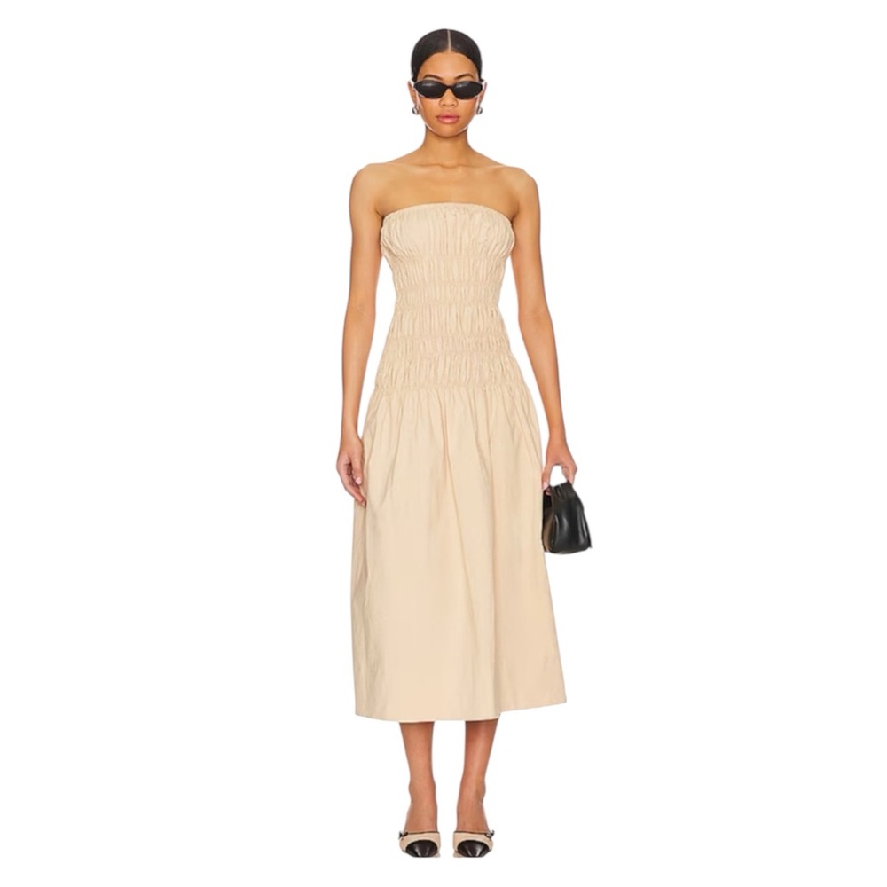 NWT Majorelle Revolve Vanna Midi Dress Strapless in Beige Size Medium